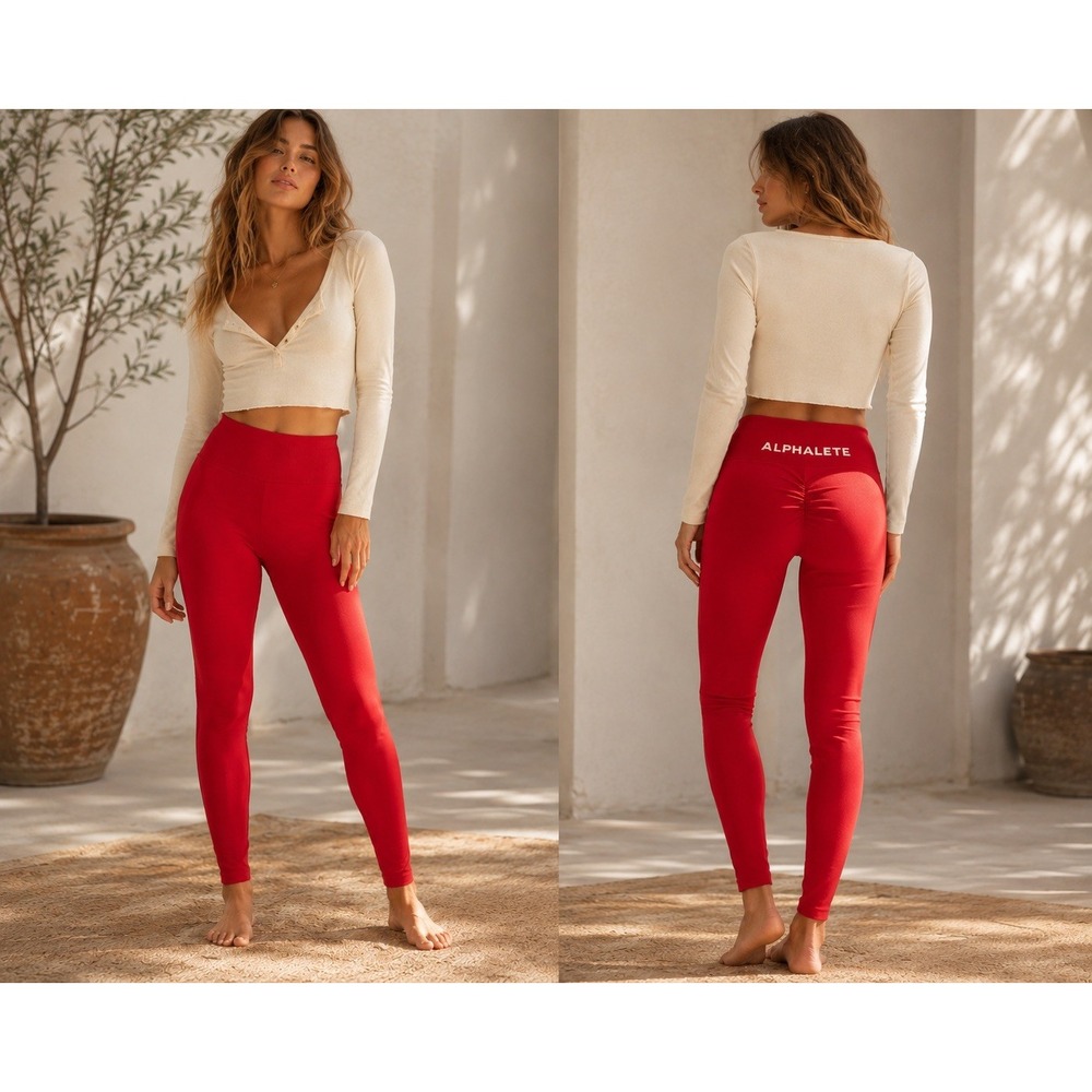Alphalete Amplify Leggings Red High Waisted Scrunch Butt Seamless Womens Small